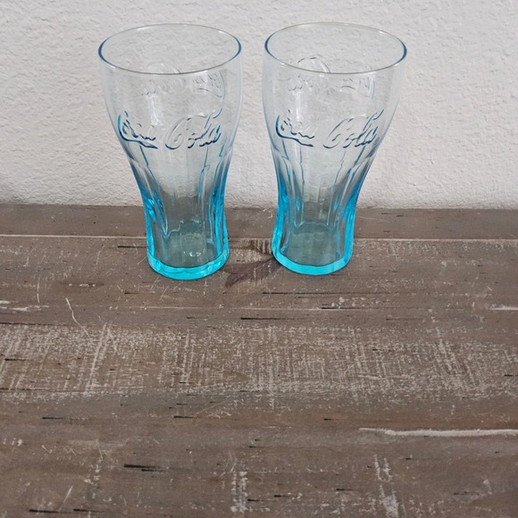 Coca Cola Other - Vintage Coca-Cola Aqua Blue Glass Tumblers Set of 2 Coke Collectible